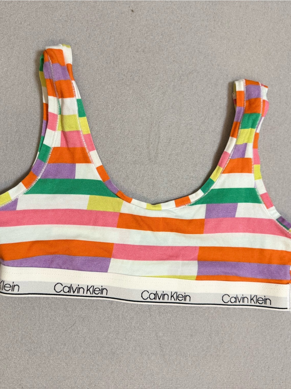 Calvin Klein Kids Rainbow Stripe Crop Bralette - Pink Orange Green Purple Cream